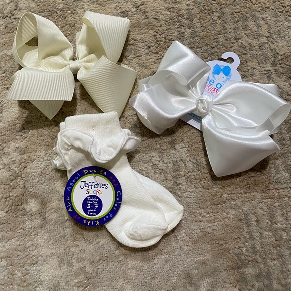 David’s Bridal Flower Girl Dress, 2 bows, and ruffle socks - Picture 8 of 13